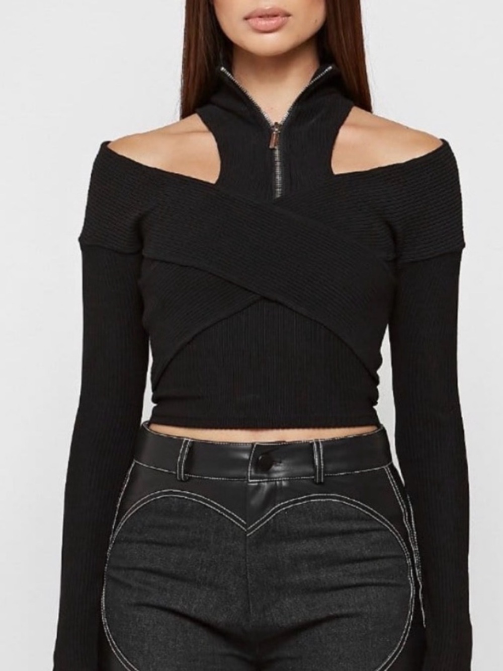 Zip Front Crossover Top Black Size 12 - Picture 3 of 8